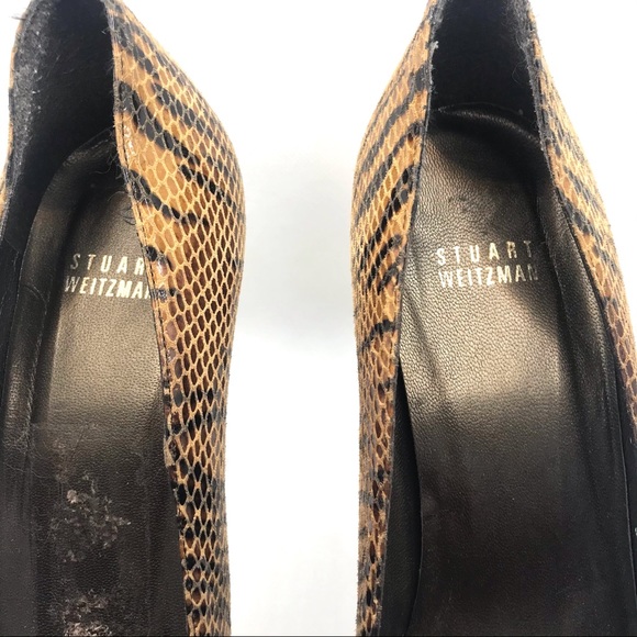 STUART WEITZMAN BROWN & BLACK LEATHER ANIMAL PRINT SNAKESKIN EMBOSSED HEELS (9)